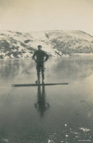 Image: Lake Mahinerangi - frozen over 1930