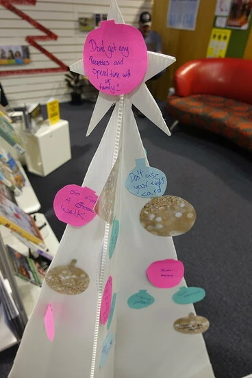 Image: The "stress less" Christmas tree, Linwood Library