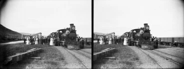 Image: Locomotive J 41 class train at Te Aute Station during a trial run from Napier to Waipukurau, 1887