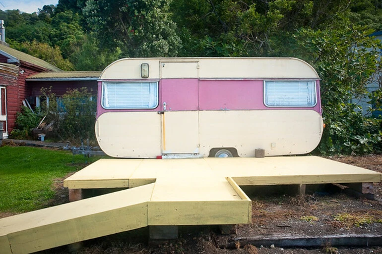 Image: pink caravan
