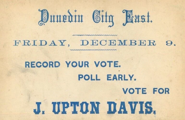 Image: Voting Card for J Upton Davis Dunedin City East