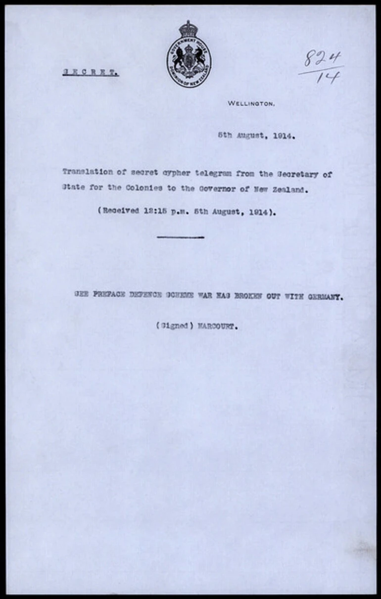 Image: Telegram announcing the outbreak of War in Germany