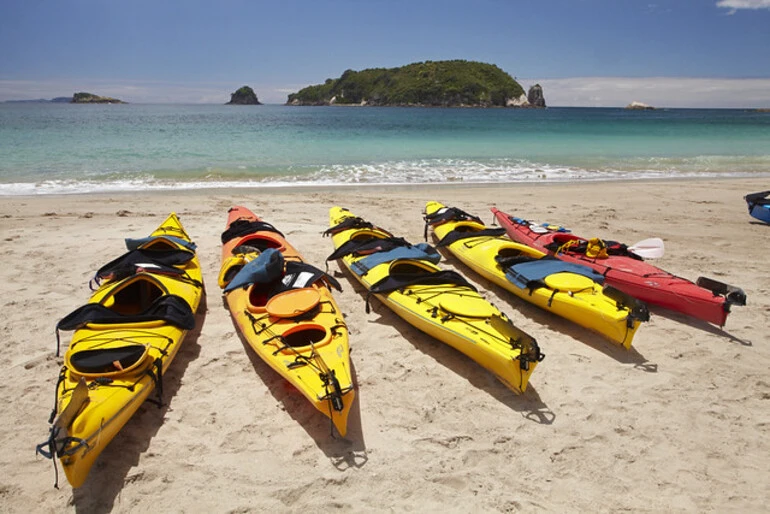 Image: Kayaks on Beach, Hahei, Coromandel Peninsula, North Island, New Zealand