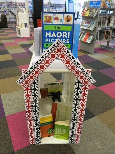 Image: Te Wiki o te Reo Māori display at Central LIbrary Peterborough