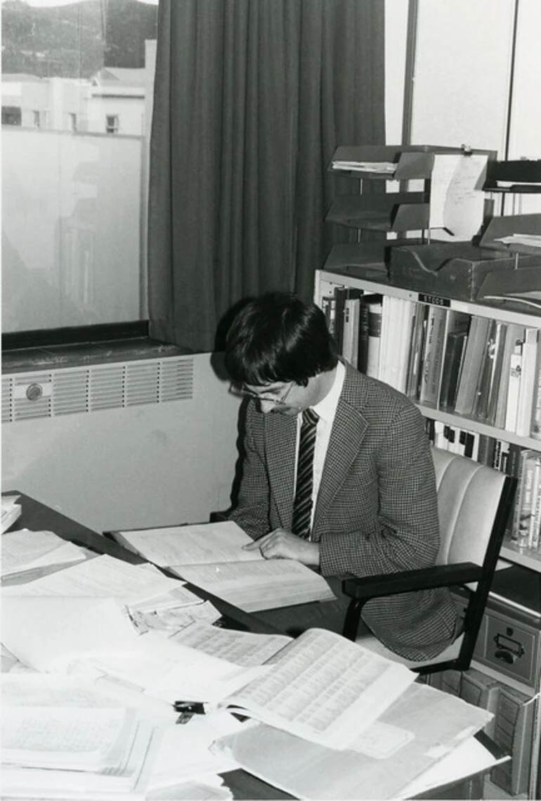 Image: Mark Stoddart, Reference Archivist, National Archives, works on written reference enquiries (c1983)