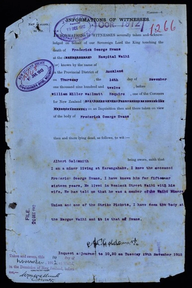 Image: Black Tuesday: Coroners Inquest - Frederick George Evans