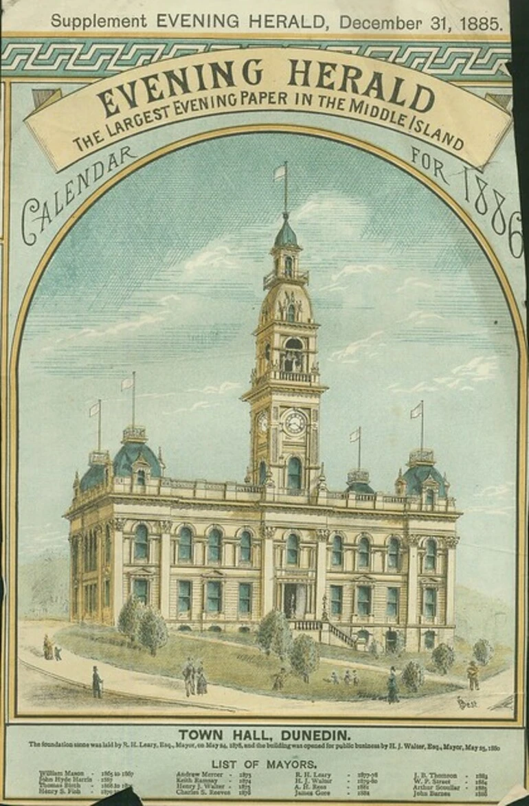 Image: Calendar for 1886 showing Municipal Chambers