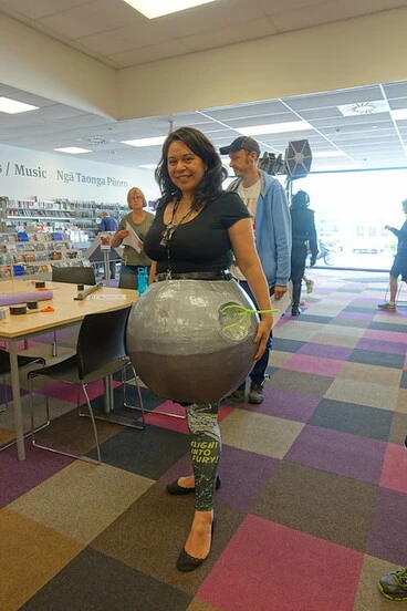 Image: Librarian in homemade death star outfit