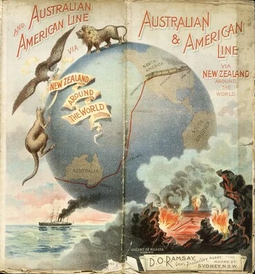 Image: Australian & American Line :Australian & American Line via New Zealand around the world. [Brochure cover. 1890s].
