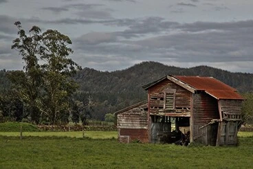 Old farm building, Totara Flat, West Coast, New Zealand Image: Old farm building, Totara Flat, West Coast, New Zealand