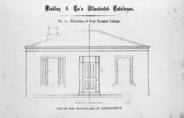 Image: Findlay & Co. :Findlay and Co's illustrated catalogue. No. 5. Elevation of four roomed cottage. Scale 1/4 inch to a foot. Prices for material on application. [1874]