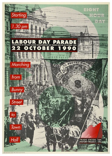 Image: Poster celebrating 100 years of Labour Day Parades, 1990