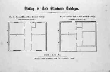 Image: Findlay & Co. :Findlay and Co's illustrated catalogue. No. 5. Ground plan of four roomed cottage. No. 6 Ground plan of four roomed cottage. Scale 1/8 inch to a foot. Prices for material on application. [1874]