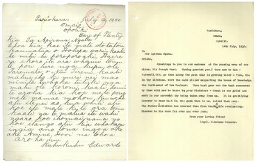 Image: Letter in Te Reo from Kuhukuhu Edwards to Apirana Ngata