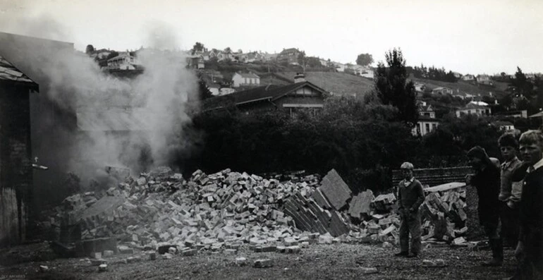 Image: Demolition of Kaikorai Cable Car Power House Chimney, c1956