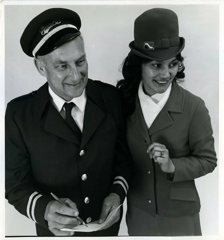 Image: NZ Railways: Guard Tom Wood with hostess Leslie Turner