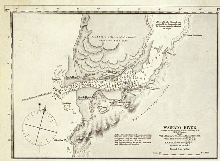 Image: Chart of Waikato Heads, 1853 (detail)