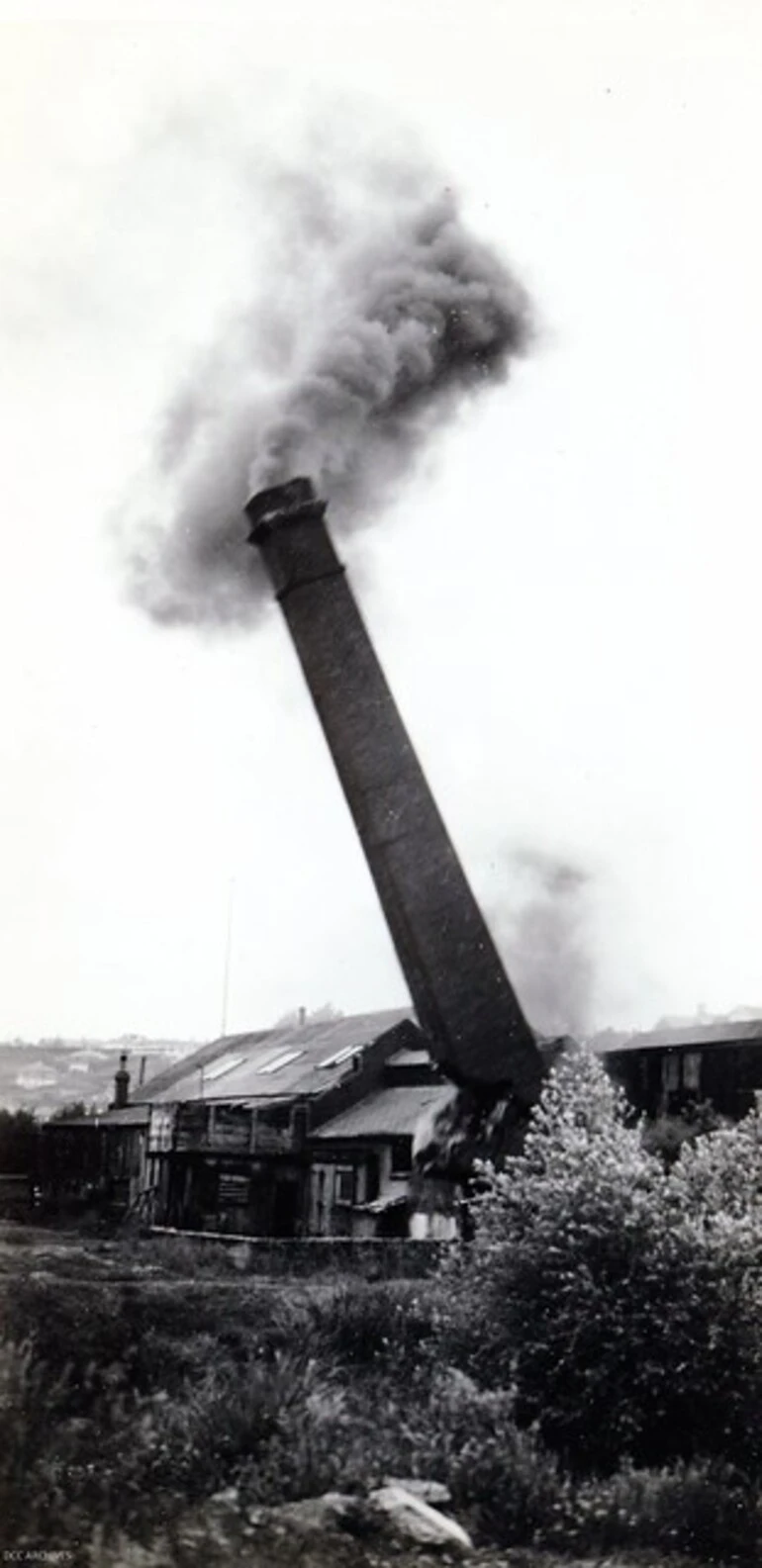 Image: Demolition of Kaikorai Cable Car Power House Chimney, c1956