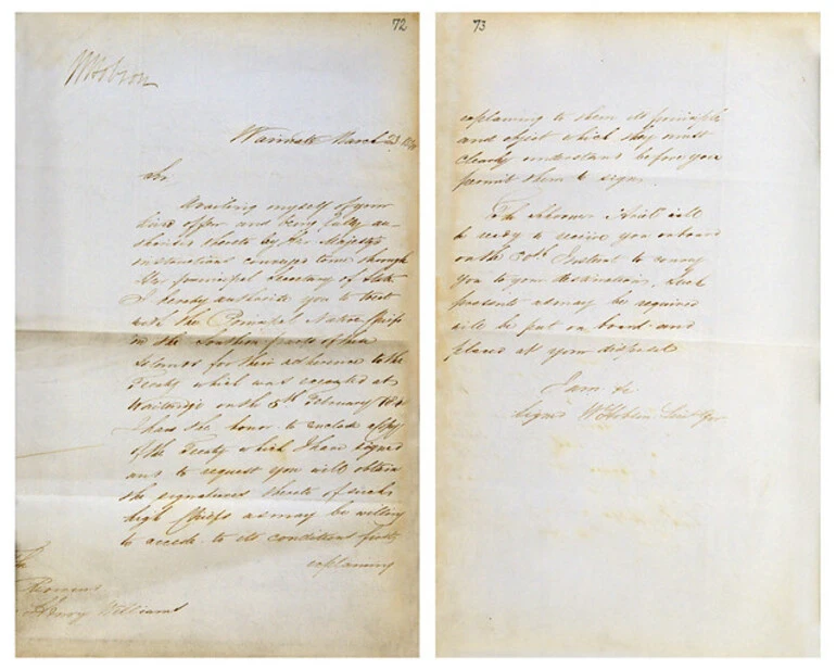 Image: Instructions from William Hobson to Henry Williams