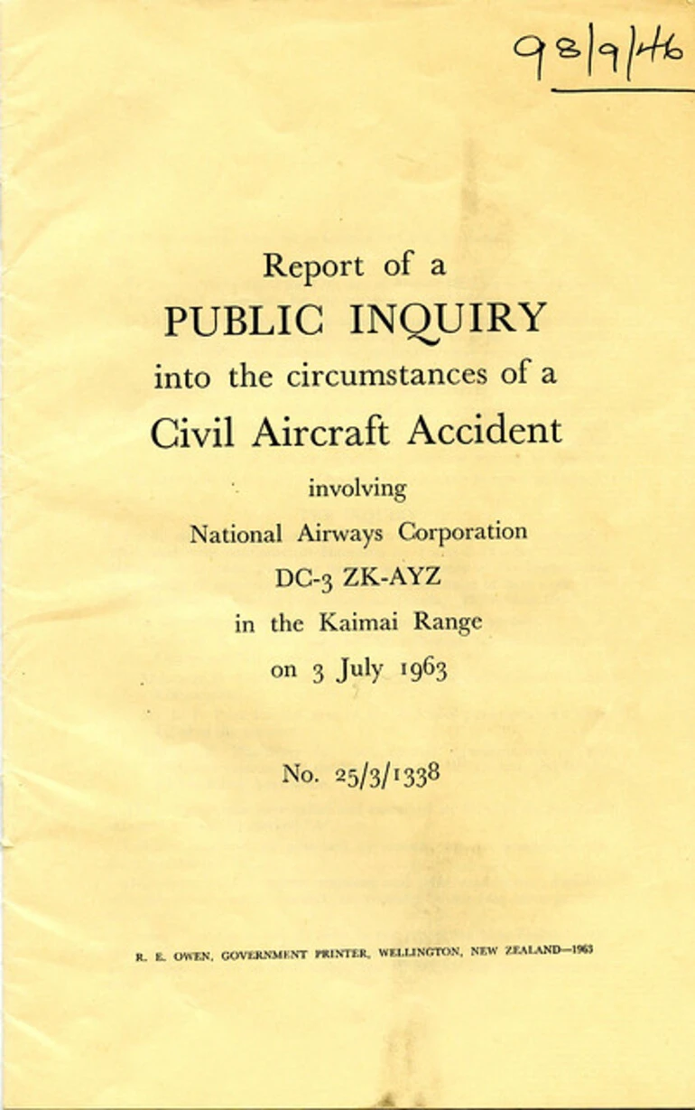 Image: Public Enquiry into the Circumstances of a Civil Aircraft Accident - Kaimai Range - 3 July 1963