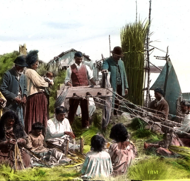 Image: Māori Rope-making, Lantern Slide