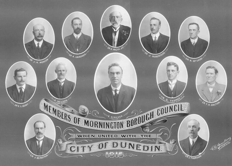 Image: Members of the Mornington Borough Council when united with City of Dunedin 1915