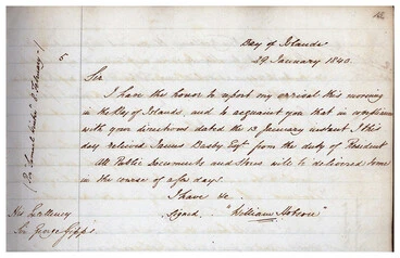 Image: William Hobson to George Gipps on arrival in New Zealand, 1840