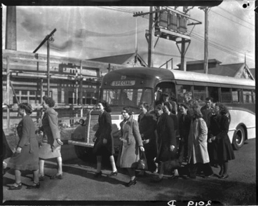 Image: [A bus load of women factory workers]