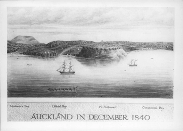 Image: Auckland waterfront (Sepia wash by W.Y. Possibly William Young).