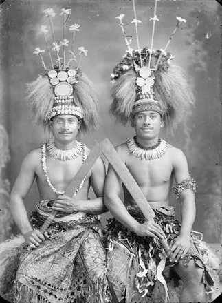 Image: [Two Samoan chiefs with cane knives]