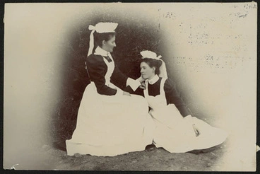 Image: [Portrait of two unidentified women nurses, Auckland Lunatic Asylum]
