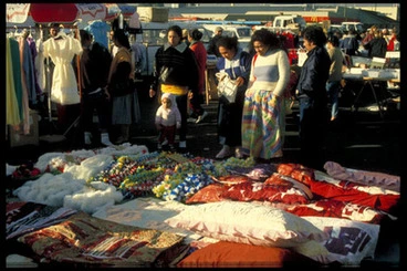 Image: Unititled [Otara market with Lei for sale].