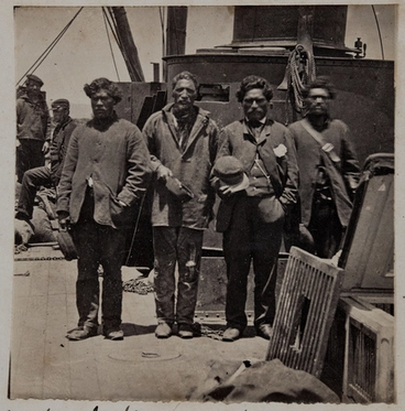 Image: The friendly chief Te Wheoro & his followers onboard H.M.S Pioneer