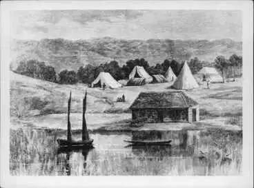 Image: Waterfront showing tents of settlers