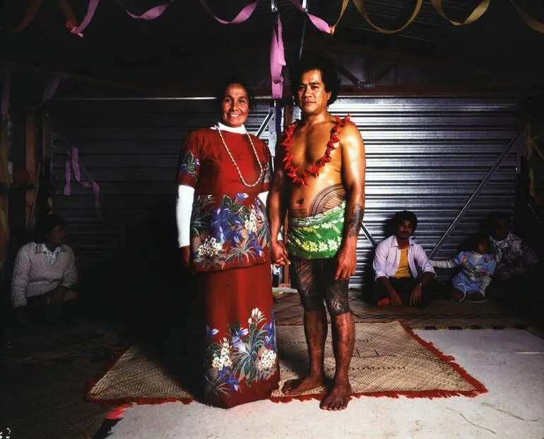 Image: 22.05.1982. Forest Hill Road, Henderson, west Auckland. Uli and his wife at his umusaga. Tufuga tatatau: Su'a Tavui Pasina Iosefo Ah Ken