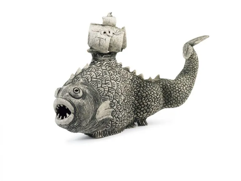 Image: Monster fish with ship fin. From the group: Terrors of the sea. From series two: The trials and tribulations of the first voyage