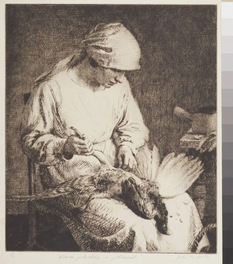 Image: Woman plucking a pheasant