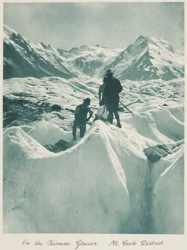 Image: On the Tasman Glacier, Mt Cook district. From the album: Record Pictures of New Zealand