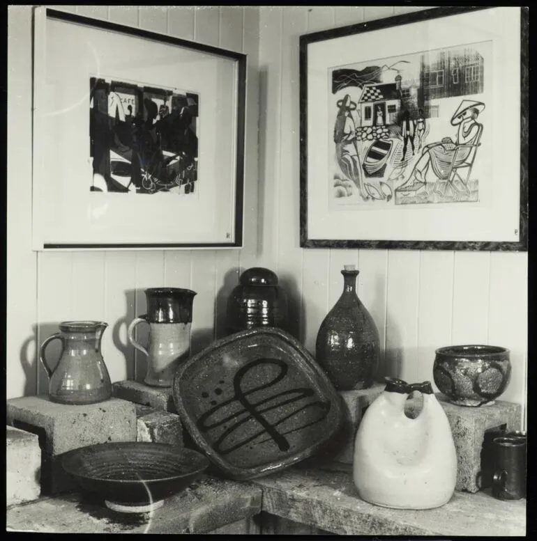 Image: Barry Brickell pottery and Stewart Maclennan prints on display at Waihi Arts Centre and Museum