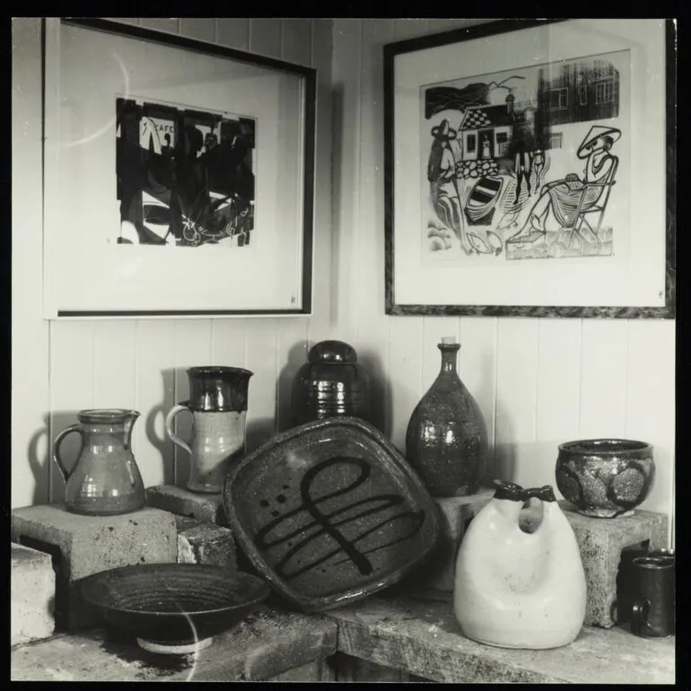 Image: Barry Brickell pottery and Stewart Maclennan prints on display at Waihi Arts Centre and Museum
