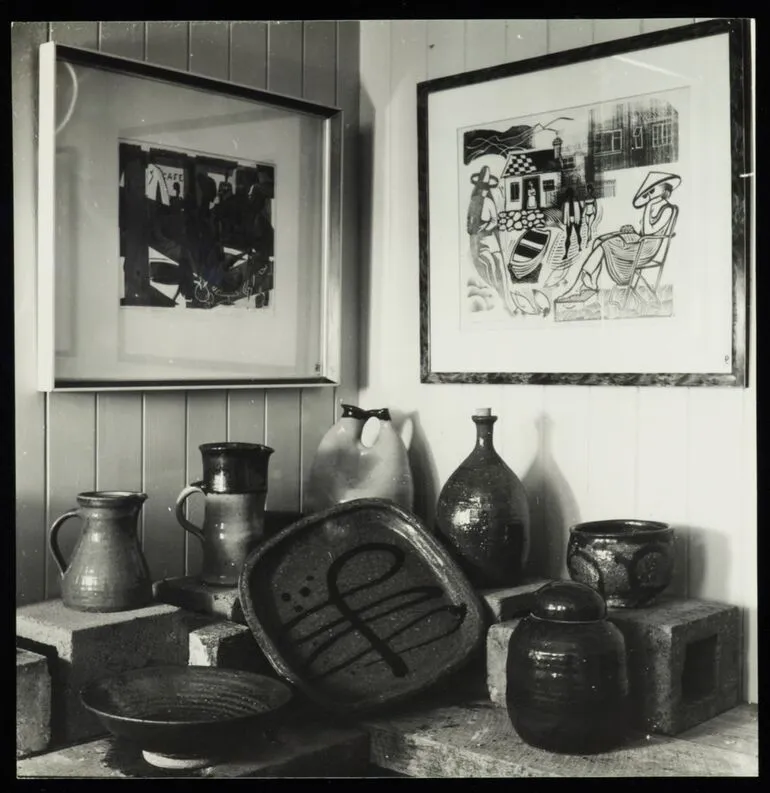 Image: Barry Brickell pottery and Stewart Maclennan prints on display at Waihi Arts Centre and Museum