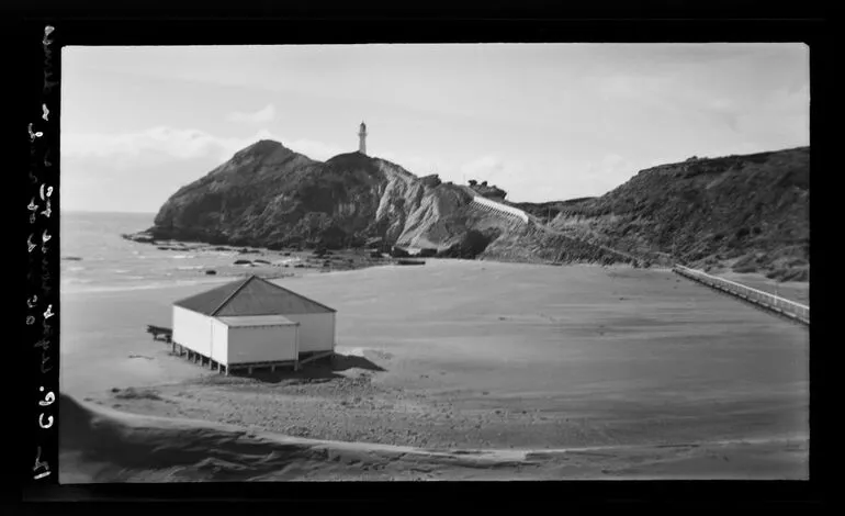 Image: Castlepoint lighthouse from dunes at end of road
