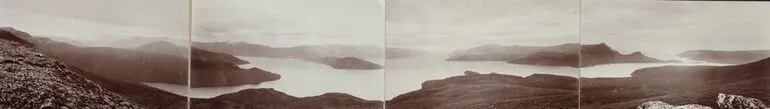 Image: Panorama of Carnley Harbour taken from Heights. From the album: [1907 Sub-Antarctic Expedition]; circa 1908; North, W.