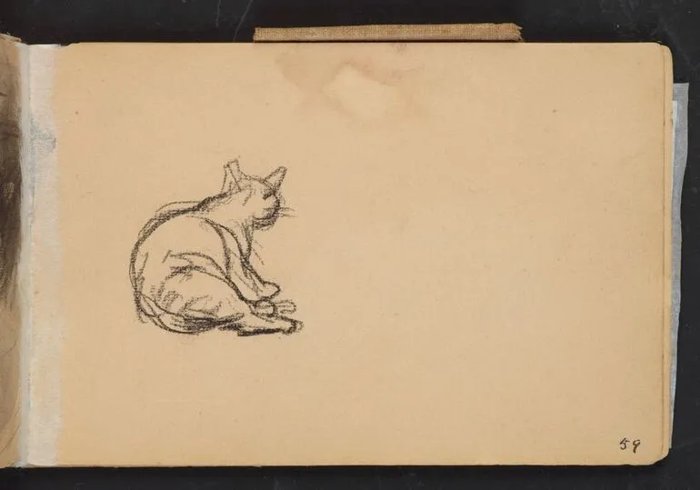 Image: Sketch of seated cat in An 1893 sketchbook