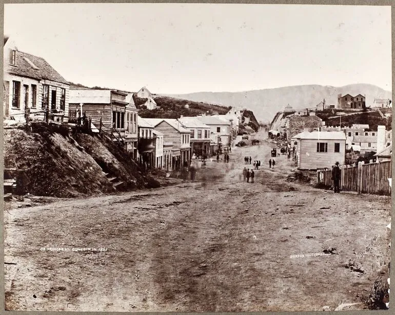 Image: Princes Street, Dunedin in 1861. From the album: Early Dunedin, Meluish - Burton - Muir & Moodie