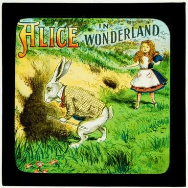 Image: Alice in Wonderland (Part 1), Down the rabbit hole: suddenly a white rabbit, with pink eyes, ran close by her