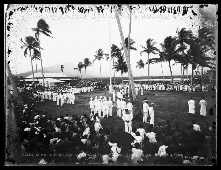 Image: Scene at Mulinu'u Peninsula, Upolu, hoisting the German Imperial flag