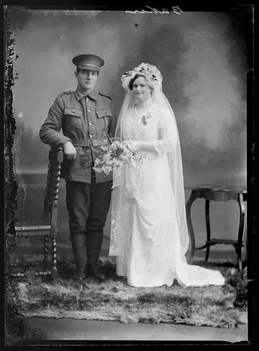 Image: Wedding portrait of Private Cecil Charles Baker and Hannah Irene Baker