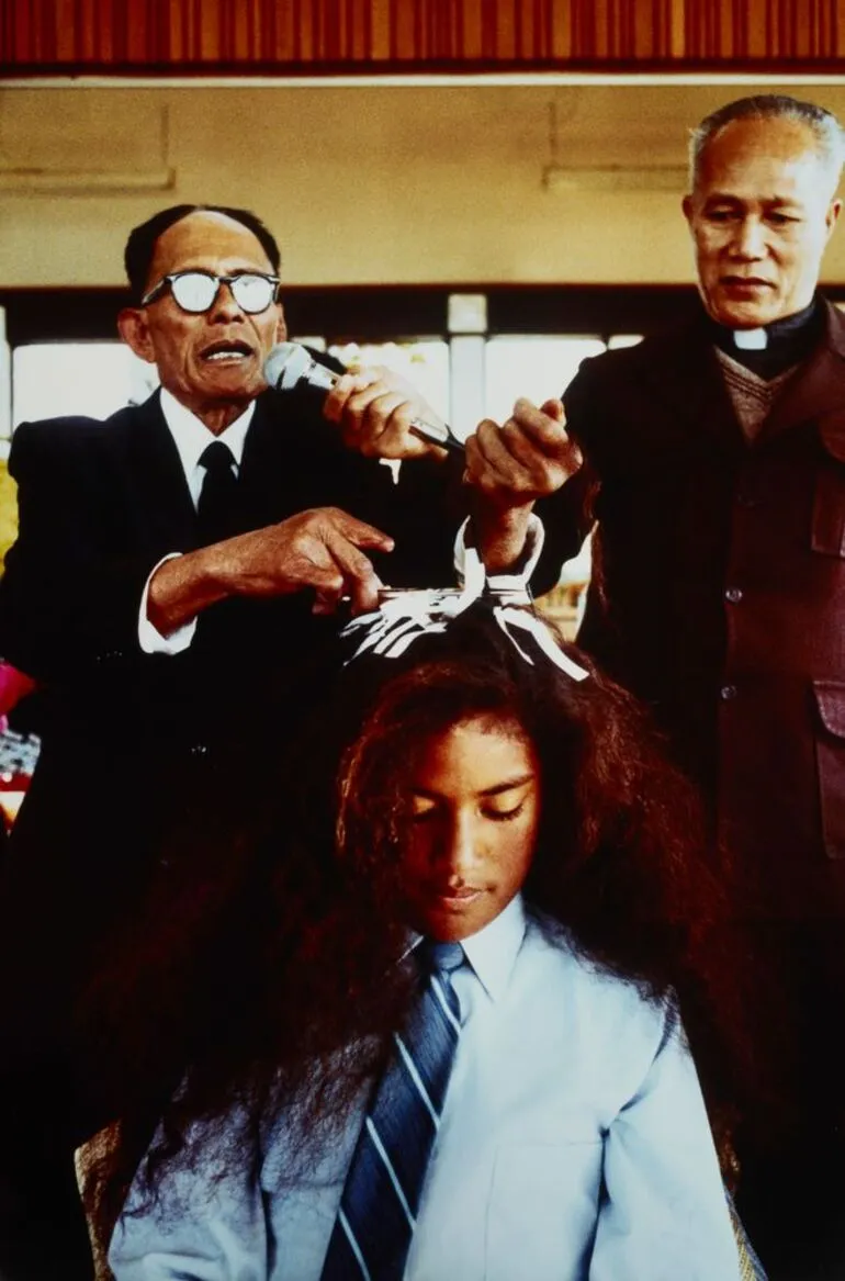 Image: Pacific Islanders' Church, Mangere, Auckland. Hair Cutting Ceremony 1981. From the series: Polynesia Here and There