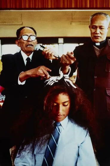 Image: Pacific Islanders' Church, Mangere, Auckland. Hair Cutting Ceremony 1981. From the series: Polynesia Here and There